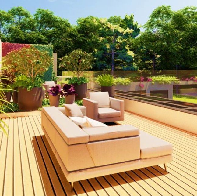 Execução de obra de paisagismo com deck e piscina